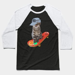 Smiling Kitty on a Skateboard Baseball T-Shirt